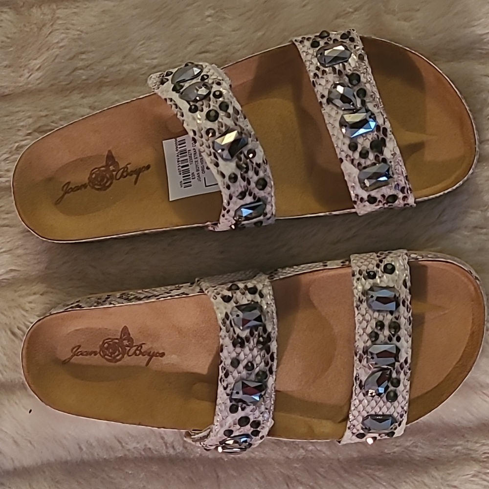 Joan Boyce.  Beige Embellished Women's Sandals. Snake.  Size 9M